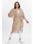 Büyük Beden Kadın Camel Çiçek Desenli Dokuma Kimono 2