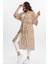 Büyük Beden Kadın Camel Çiçek Desenli Dokuma Kimono 3