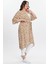 Büyük Beden Kadın Camel Çiçek Desenli Dokuma Kimono 5