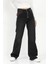 Kadın Palazzo Jean Siyah Likralı Düğmeli Yüksek Bel Pamuklu Kot Pantolon - 607-2472 1