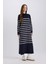 Regular Fit Polo Yaka Çizgili Maxi Triko Elbise A9801AX24WN 2