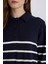 Regular Fit Polo Yaka Çizgili Maxi Triko Elbise A9801AX24WN 4