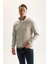Gri 3 İplik Pamuklu Şardonlu İçi Polarlı Comfort Regular Fit Rahat Kalıp Dik Yaka Fermuarlı Kalın Sweatshirt D9067AXNS 3