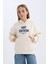 Kız Çocuk Oversize Geniş Kalıp Kapüşonlu Baskılı İçi Yumuşak Tüylü Sweatshirt D4296A824WN 1