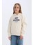 Kız Çocuk Oversize Geniş Kalıp Kapüşonlu Baskılı İçi Yumuşak Tüylü Sweatshirt D4296A824WN 3