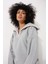 Gri Selanik Kumaş Şal Yaka Oversize Fermuarlı Kadın Sweatshirt - 2441 1