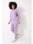Lila Sırtı Medusa Nakış Işlemeli Bisiklet Yaka Oversize Kadın Sweatshirt - 2446 2