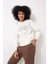 Ekru Önü Lotus Çiçeği Nakış Işlemeli Bisiklet Yaka Oversize Kadın Sweatshirt - 2447 1
