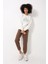Ekru Önü Lotus Çiçeği Nakış Işlemeli Bisiklet Yaka Oversize Kadın Sweatshirt - 2447 3