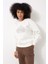 Ekru Önü Lotus Çiçeği Nakış Işlemeli Bisiklet Yaka Oversize Kadın Sweatshirt - 2447 4