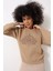 Kamel Önü Lotus Çiçeği Nakış Işlemeli Bisiklet Yaka Oversize Kadın Sweatshirt - 2447 1