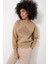 Kamel Önü Lotus Çiçeği Nakış Işlemeli Bisiklet Yaka Oversize Kadın Sweatshirt - 2447 2