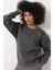 Antrasit Omzu Lazer Kesim Çiçek Nakış Detaylı Bisiklet Yaka Oversize Kadın Sweatshirt - 2448 1