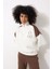 Kahverengi Kadın Yarım Balıkçı Yaka Fermuarlı Blok Parçalı Nakış Detaylı Oversize Sweatshirt - 2451 4