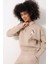 Bej Kadın Polo Yaka Göğsü Pamuk Dalı Nakış Işlemeli Oversize Sweatshirt - 2452 1