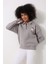 Gri Kadın Polo Yaka Göğsü Pamuk Dalı Nakış Işlemeli Oversize Sweatshirt - 2452 3
