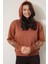 Kiremit Rengi Kolları Başak Nakışlı Kapüşonlu Sweatshirt - 2428 1