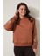 Kiremit Rengi Kolları Başak Nakışlı Kapüşonlu Sweatshirt - 2428 3