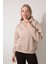 Bej Sırtı Etnik Nakış Işlemeli Bisiklet Yaka Sweatshirt - 2435 5