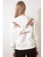 Ekru Sırtı Leylek Nakış Işlemeli Bisiklet Yaka Sweatshirt - 2436 5