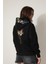 Siyah Sırtı ve Kapüşonu Gül Dalı Nakışlı Kapüşonlu Sweatshirt - 2430 4