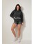 Antrasit Önü Kanaviçe Nakışlı Kanguru Cepli Kapüşonlu Selanik Sweatshirt - 2431 2