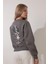 Antrasit Sırtı Etnik Çiçek Nakış Işlemeli Bisiklet Yaka Sweatshirt - 2438 1