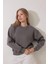 Antrasit Sırtı Etnik Çiçek Nakış Işlemeli Bisiklet Yaka Sweatshirt - 2438 4