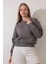 Antrasit Sırtı Etnik Çiçek Nakış Işlemeli Bisiklet Yaka Sweatshirt - 2438 5