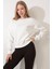Ekru Sırtı Etnik Çiçek Nakış Işlemeli Bisiklet Yaka Sweatshirt - 2438 4
