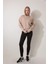 Bej Arkası Gül Nakışlı Bisiklet Yaka Sweatshirt - 2432 2