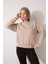 Bej Arkası Gül Nakışlı Bisiklet Yaka Sweatshirt - 2432 3