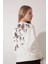 Ekru Arkası Gül Nakışlı Bisiklet Yaka Sweatshirt - 2432 5
