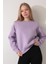 Lila Sırtı Etnik Çiçek Nakış Işlemeli Bisiklet Yaka Sweatshirt - 2438 4