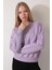 Lila Sırtı Etnik Çiçek Nakış Işlemeli Bisiklet Yaka Sweatshirt - 2438 5