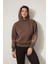 Kahverengi Kolları Başak Nakışlı Kapüşonlu Sweatshirt - 2428 4