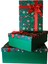 3'lü Yılbaşı Temalı Dekoratif Fiyonklu Hediye Kutusu Yeşil 35X25X13 cm Büyük Boy 1
