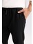 Basic Düz Beli Lastikli Bağcıklı Cepli Jogger Düz Paça Siyah Pantolon D8640AX24AU 5