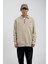 Krem Tek Cepli Yarım Fermuarlı Yıkamalı Sweatshirt 1