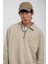Krem Tek Cepli Yarım Fermuarlı Yıkamalı Sweatshirt 4