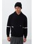 Siyah Pamuklu Kalın Içi Tüylü Yumuşak Dokulu Comfort Fit Nakışlı Erkek Sweatshirt - 88417 1