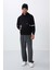Siyah Pamuklu Kalın Içi Tüylü Yumuşak Dokulu Comfort Fit Nakışlı Erkek Sweatshirt - 88417 2