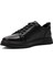 Erkek Siyah Bağcıklı Baskılı Deri Sneaker 4
