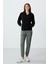 Siyah Kalın Yumuşak Dokulu Dik Yaka Oversize Nakışlı Polar Kadın Sweatshirt - 97293 3