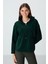 Çam Yeşili Kalın Yumuşak Dokulu Kapüşonlu Oversize Nakışlı Polar Kadın Sweatshirt -97286 3