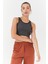 Lacivert Basic Sıfır Kol Dar Kalıp U Yaka Kadın Crop Top Atlet - 97160 1