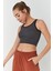 Lacivert Basic Sıfır Kol Dar Kalıp U Yaka Kadın Crop Top Atlet - 97160 5