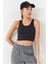 Lacivert Basic Sıfır Kol Dar Kalıp U Yaka Kadın Crop Top Atlet - 97160 1