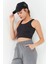 Lacivert Basic Sıfır Kol Dar Kalıp U Yaka Kadın Crop Top Atlet - 97160 3