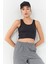 Lacivert Basic Sıfır Kol Dar Kalıp U Yaka Kadın Crop Top Atlet - 97160 5